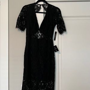 NWT lulus XS black lace open back dress